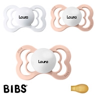 BIBS Supreme Schnuller mit Namen, Symmetrisch Latex Gr. 2, 2 Blush, 1 White, 3'er Pack